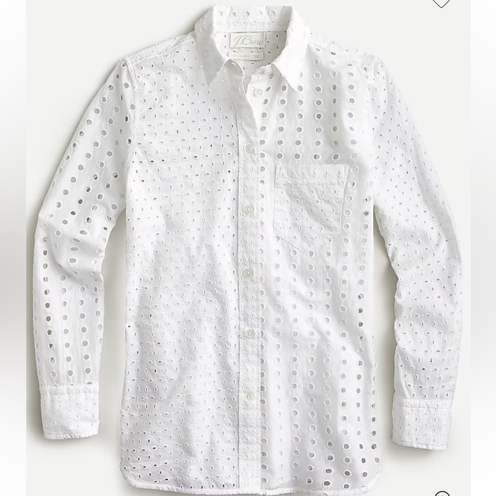 J.Crew Classic Fit Long Sleeve Button Down Shirt in White Eyelet Size 4